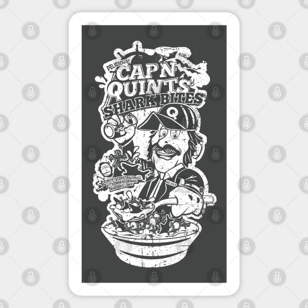 Captain Quint's Shark Bites (White Distressed) Sticker by SaltyCult